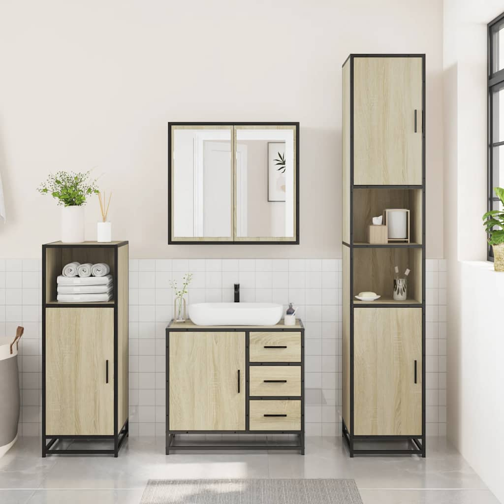 3 Piece Bathroom Furniture Set Sonoma Oak Engineered Wood