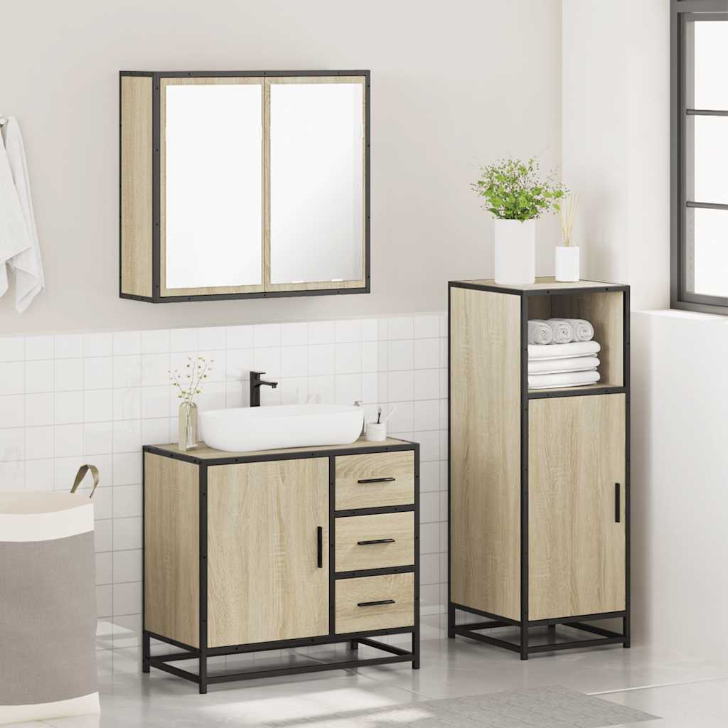 3 Piece Bathroom Furniture Set Sonoma Oak Engineered Wood