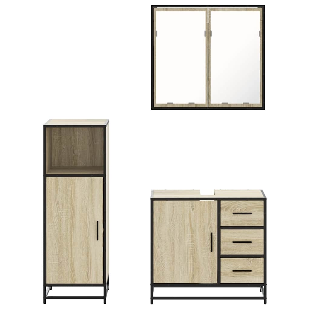 3 Piece Bathroom Furniture Set Sonoma Oak Engineered Wood