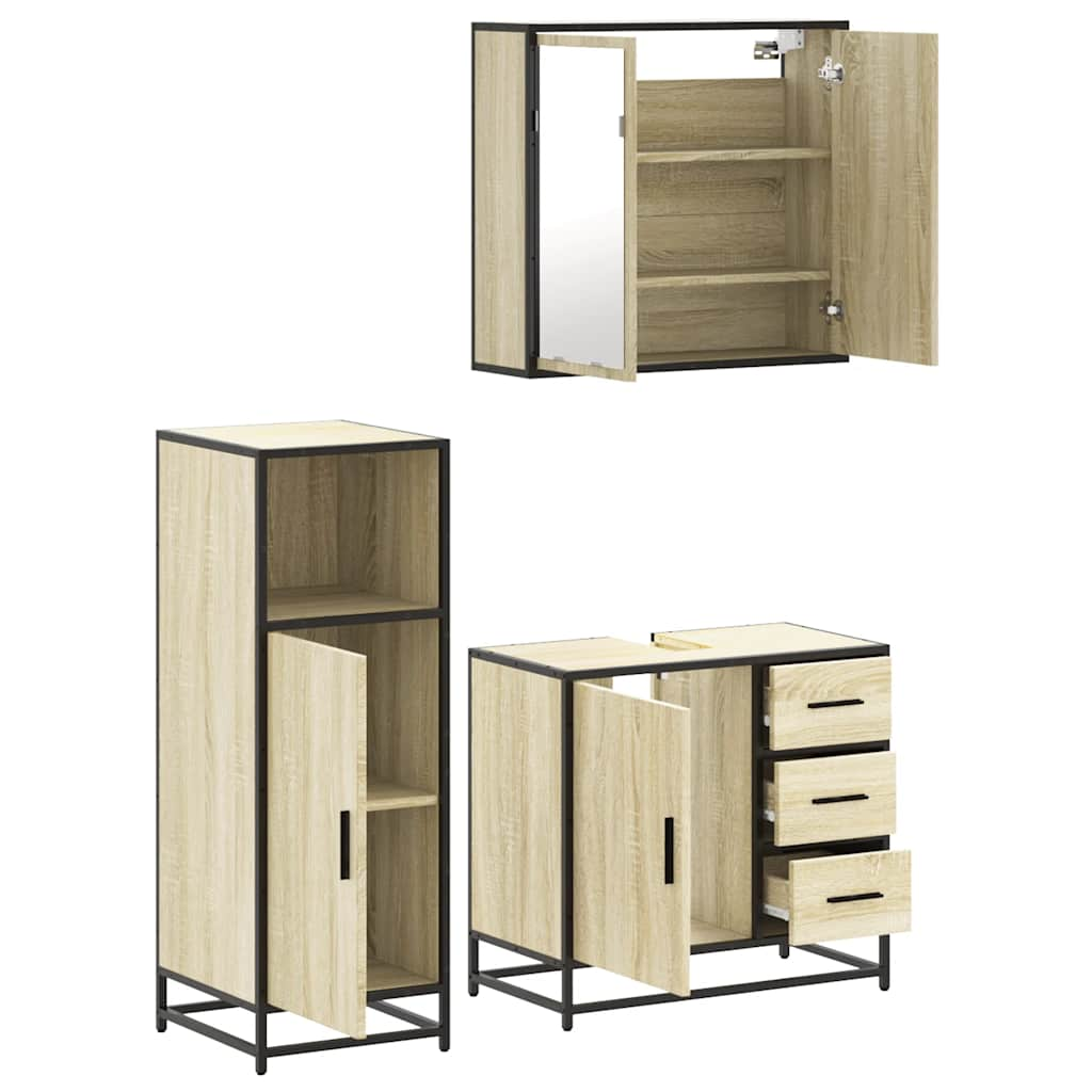 3 Piece Bathroom Furniture Set Sonoma Oak Engineered Wood