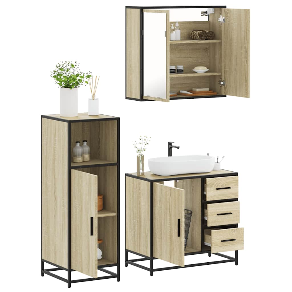 3 Piece Bathroom Furniture Set Sonoma Oak Engineered Wood