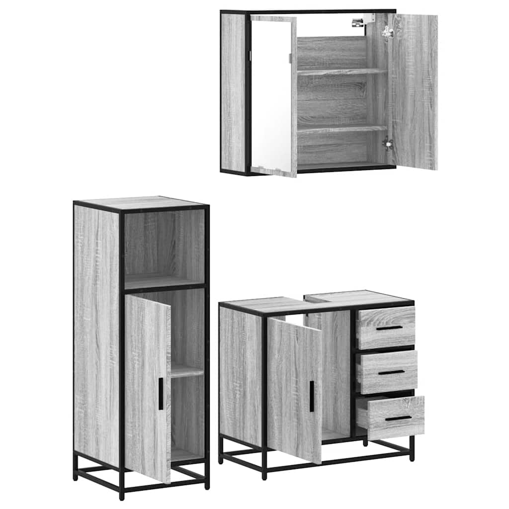 3 Piece Bathroom Furniture Set Grey Sonoma Engineered Wood