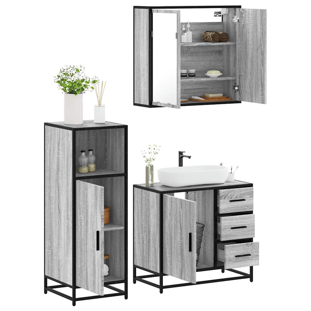 3 Piece Bathroom Furniture Set Grey Sonoma Engineered Wood