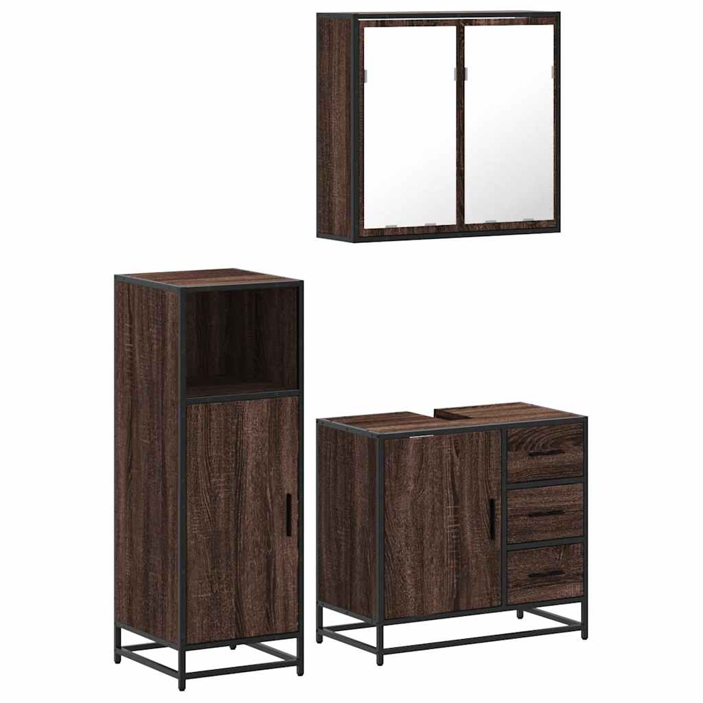 3 Piece Bathroom Furniture Set Brown Oak Engineered Wood