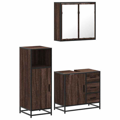 3 Piece Bathroom Furniture Set Brown Oak Engineered Wood