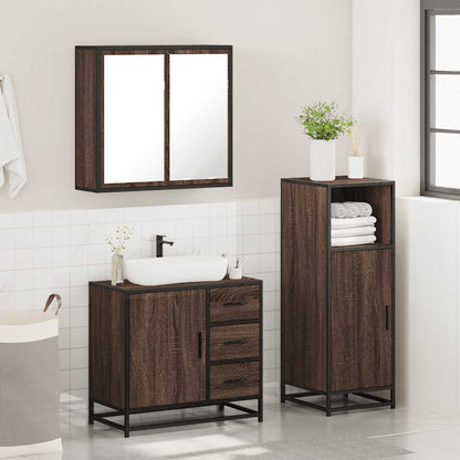 3 Piece Bathroom Furniture Set Brown Oak Engineered Wood