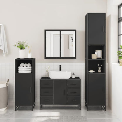 3 Piece Bathroom Furniture Set Black Engineered Wood