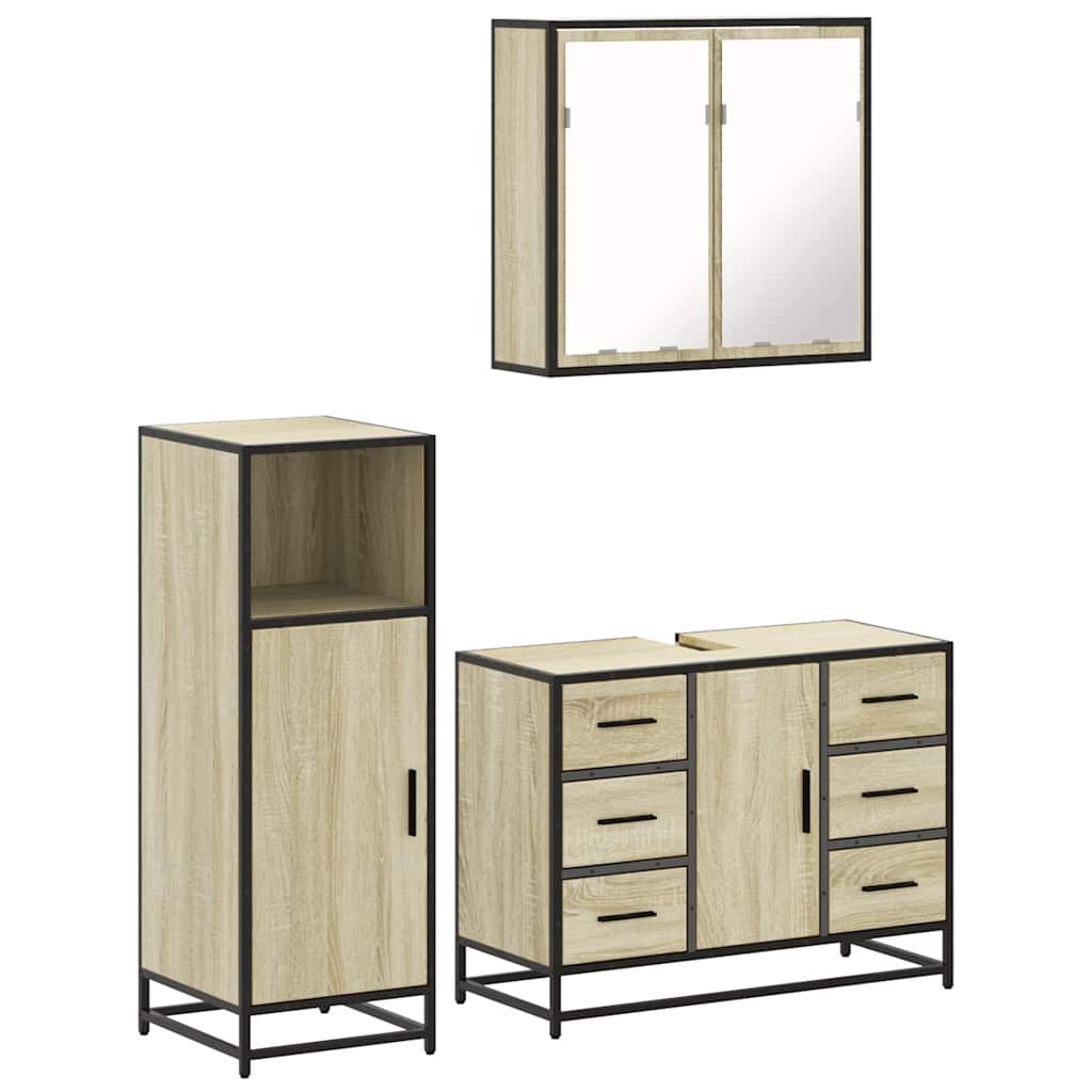 3 Piece Bathroom Furniture Set Sonoma Oak Engineered Wood