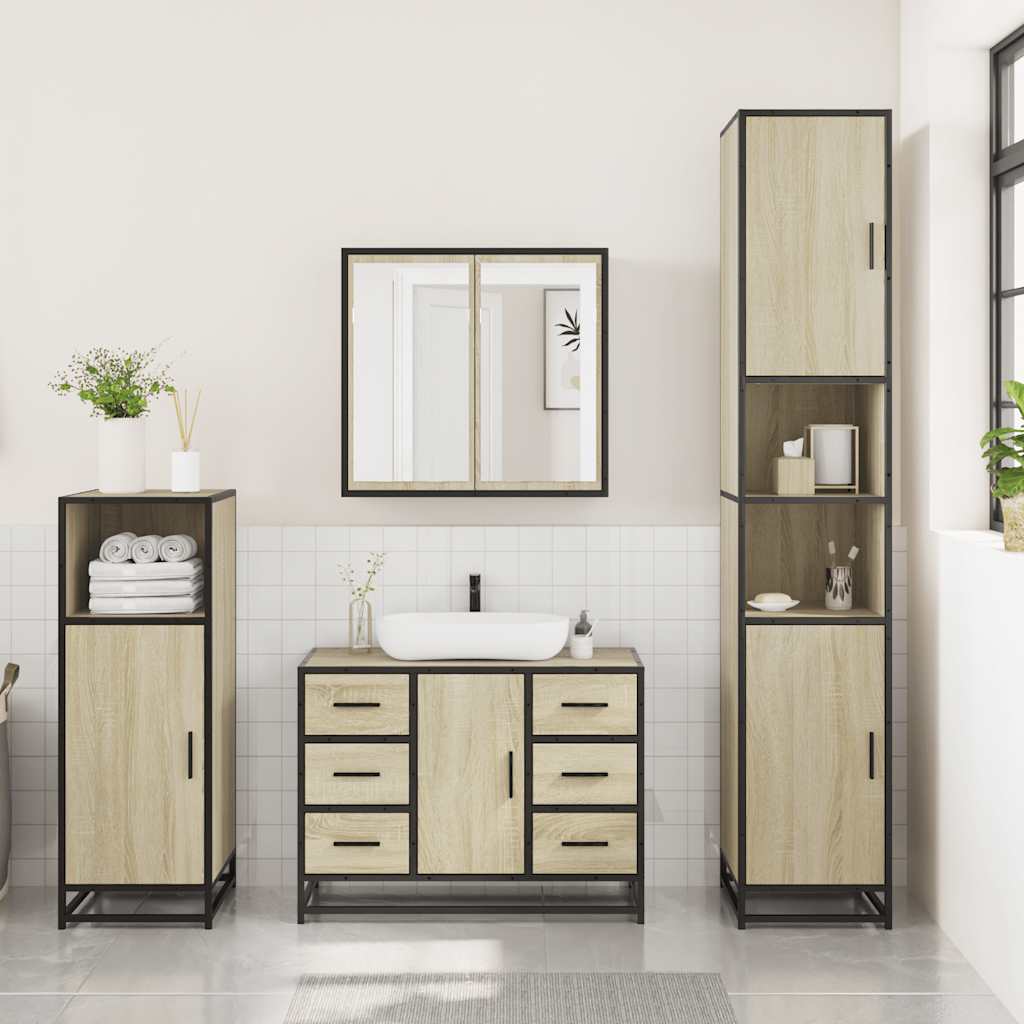 3 Piece Bathroom Furniture Set Sonoma Oak Engineered Wood