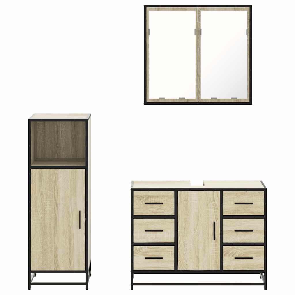 3 Piece Bathroom Furniture Set Sonoma Oak Engineered Wood