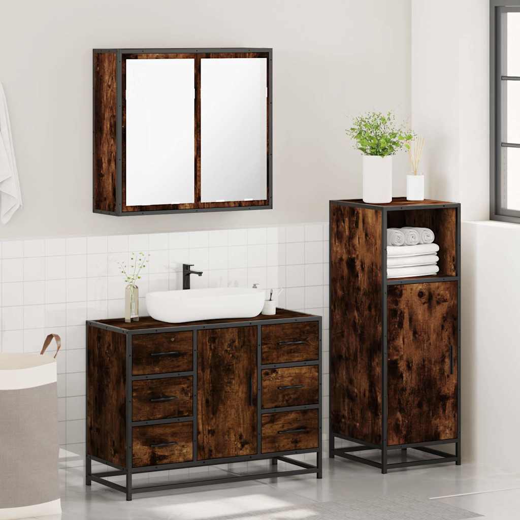 3 Piece Bathroom Furniture Set Smoked Oak Engineered Wood