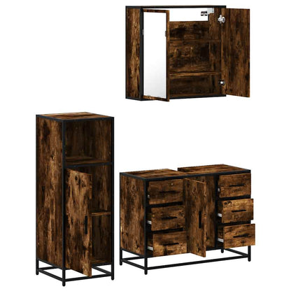 3 Piece Bathroom Furniture Set Smoked Oak Engineered Wood