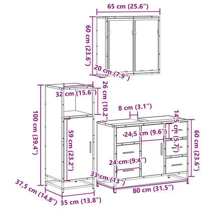 3 Piece Bathroom Furniture Set Grey Sonoma Engineered Wood