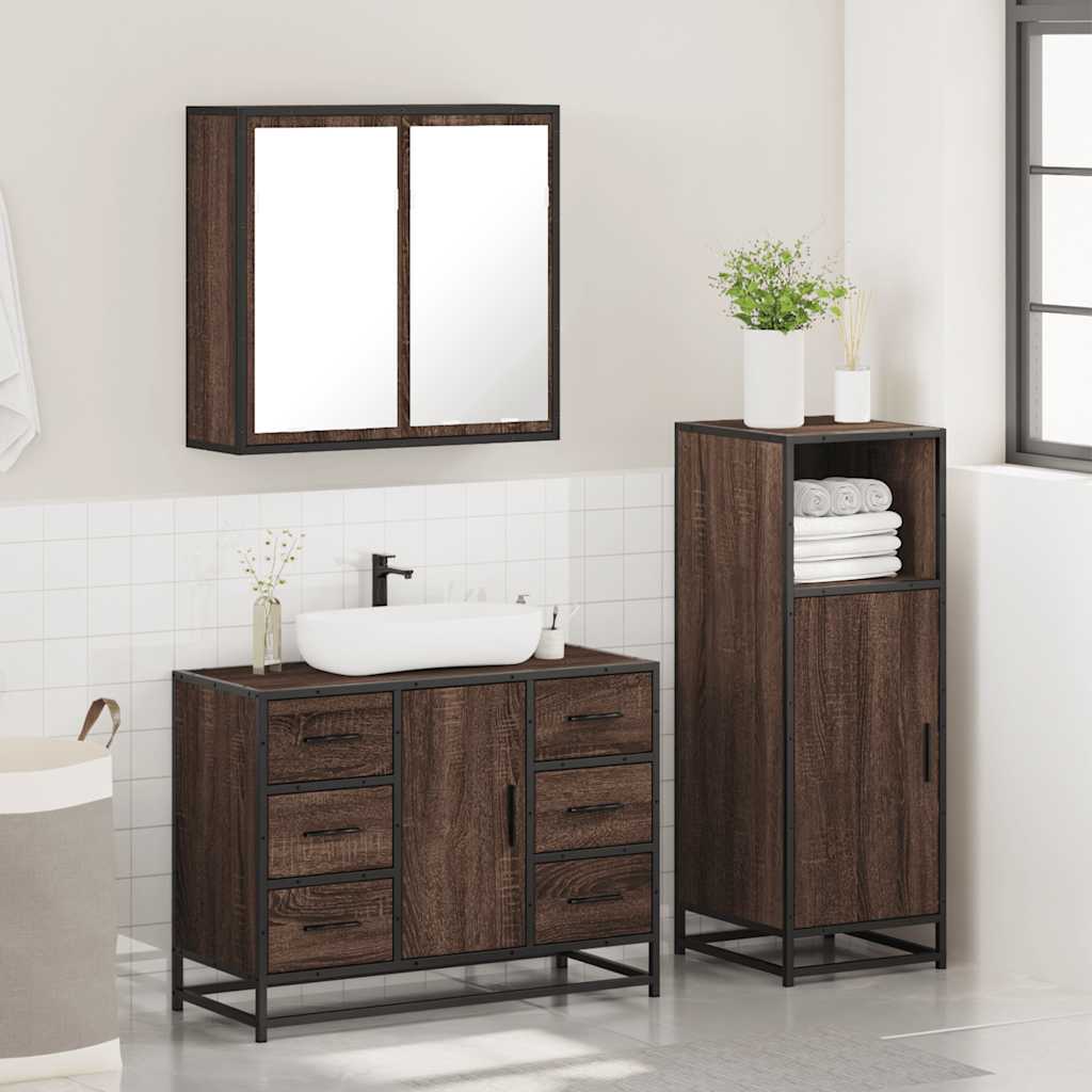 3 Piece Bathroom Furniture Set Brown Oak Engineered Wood