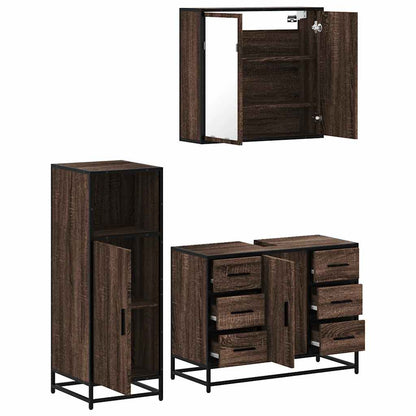 3 Piece Bathroom Furniture Set Brown Oak Engineered Wood