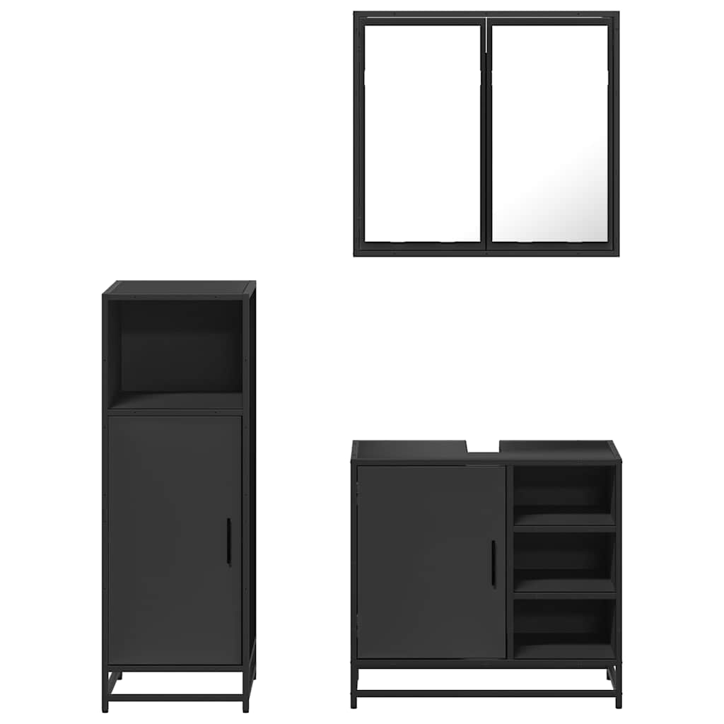 3 Piece Bathroom Furniture Set Black Engineered Wood