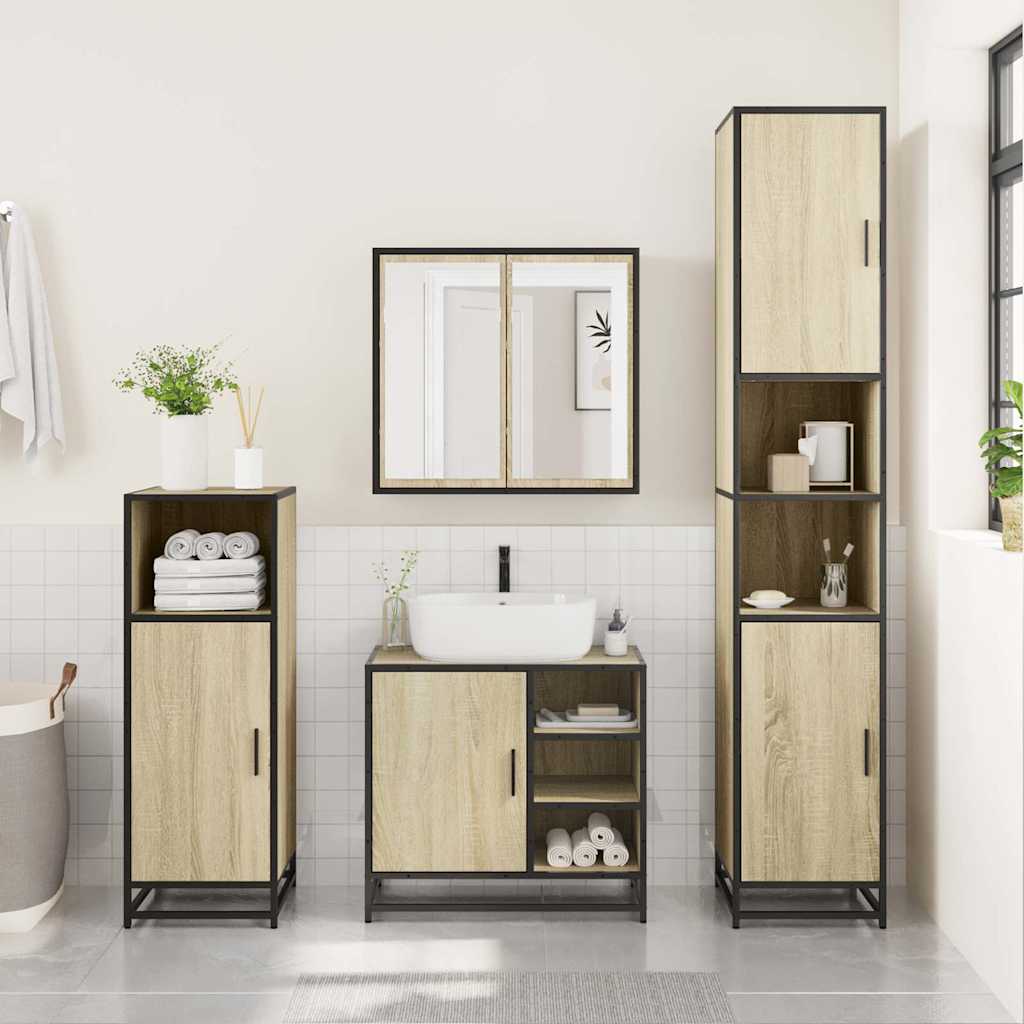 3 Piece Bathroom Furniture Set Sonoma Oak Engineered Wood