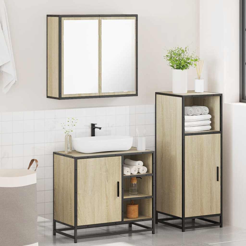 3 Piece Bathroom Furniture Set Sonoma Oak Engineered Wood