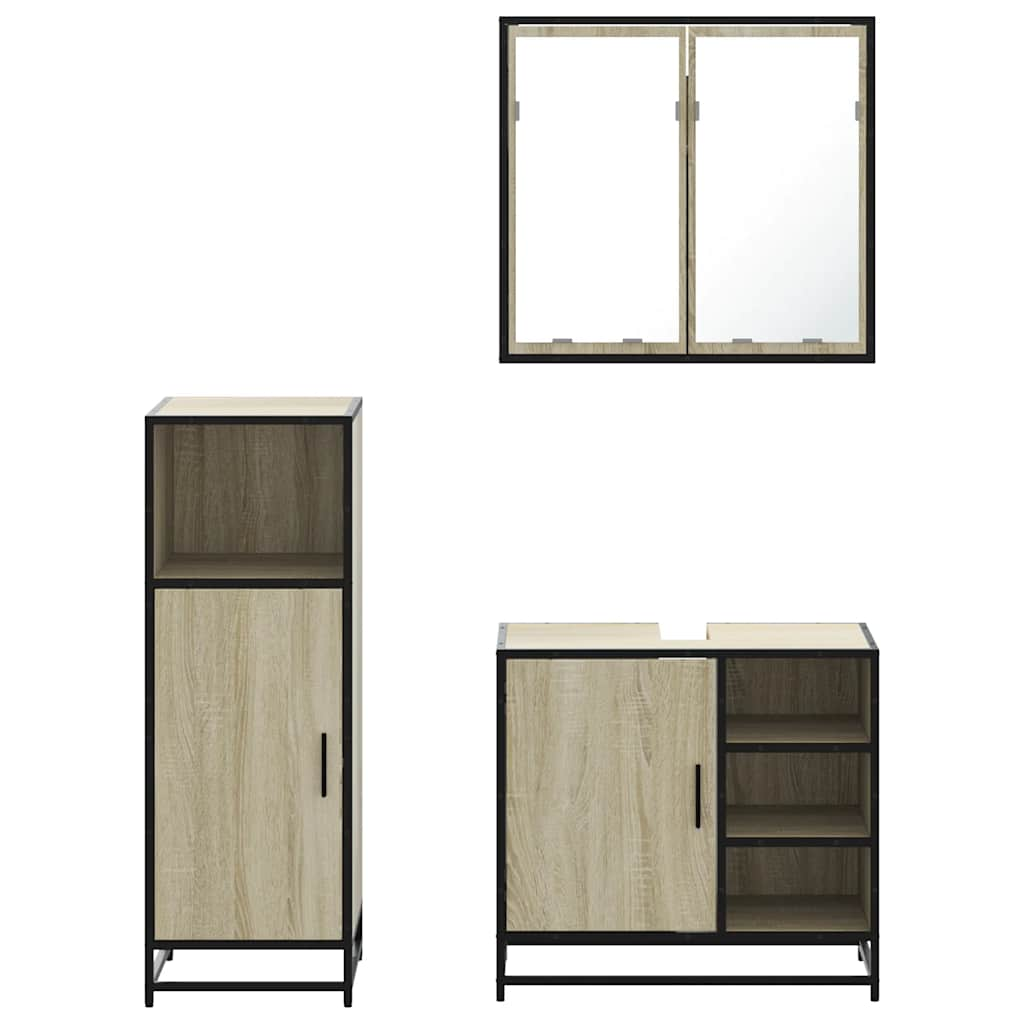 3 Piece Bathroom Furniture Set Sonoma Oak Engineered Wood