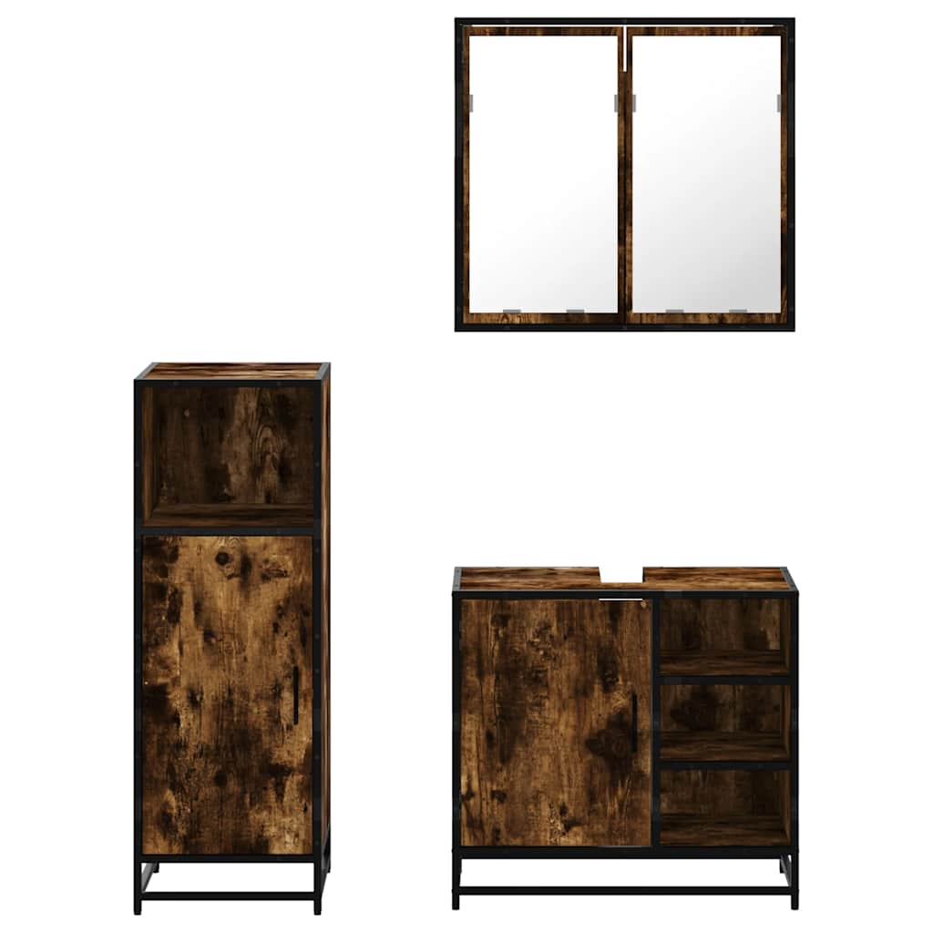 3 Piece Bathroom Furniture Set Smoked Oak Engineered Wood