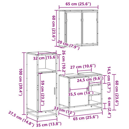 3 Piece Bathroom Furniture Set Smoked Oak Engineered Wood