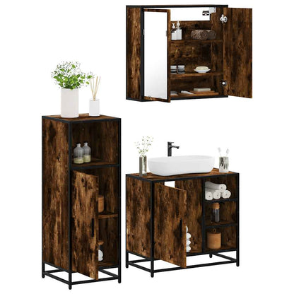 3 Piece Bathroom Furniture Set Smoked Oak Engineered Wood