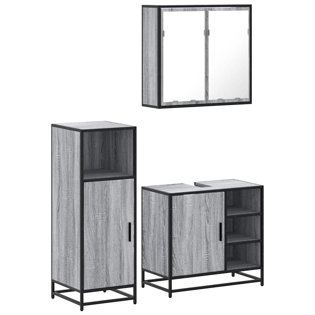 3 Piece Bathroom Furniture Set Grey Sonoma Engineered Wood