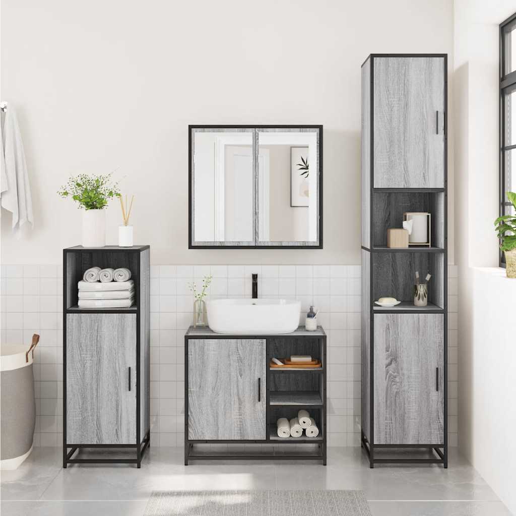 3 Piece Bathroom Furniture Set Grey Sonoma Engineered Wood