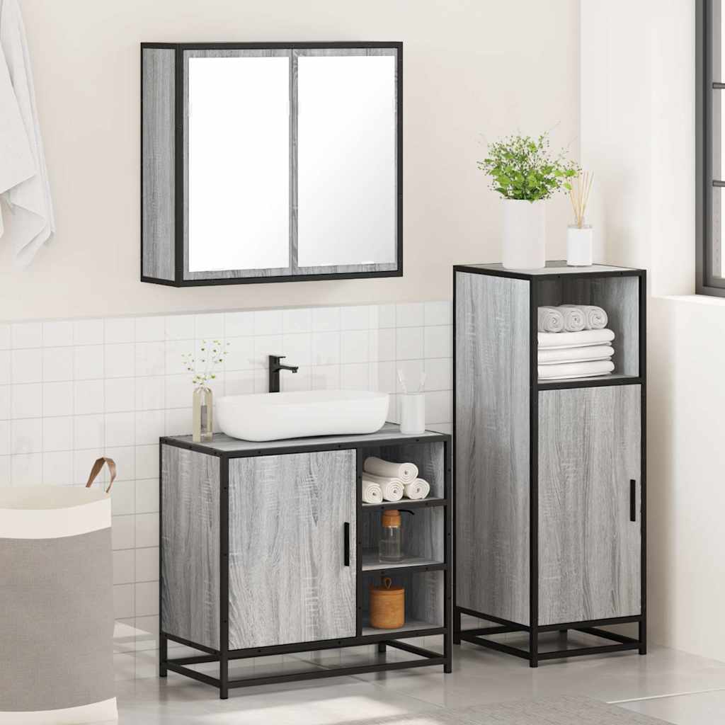 3 Piece Bathroom Furniture Set Grey Sonoma Engineered Wood