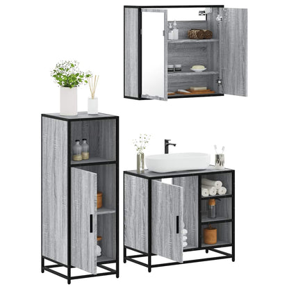 3 Piece Bathroom Furniture Set Grey Sonoma Engineered Wood