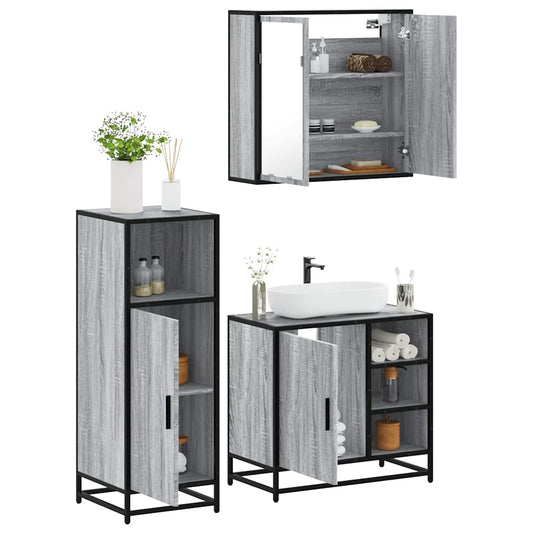 3 Piece Bathroom Furniture Set Grey Sonoma Engineered Wood