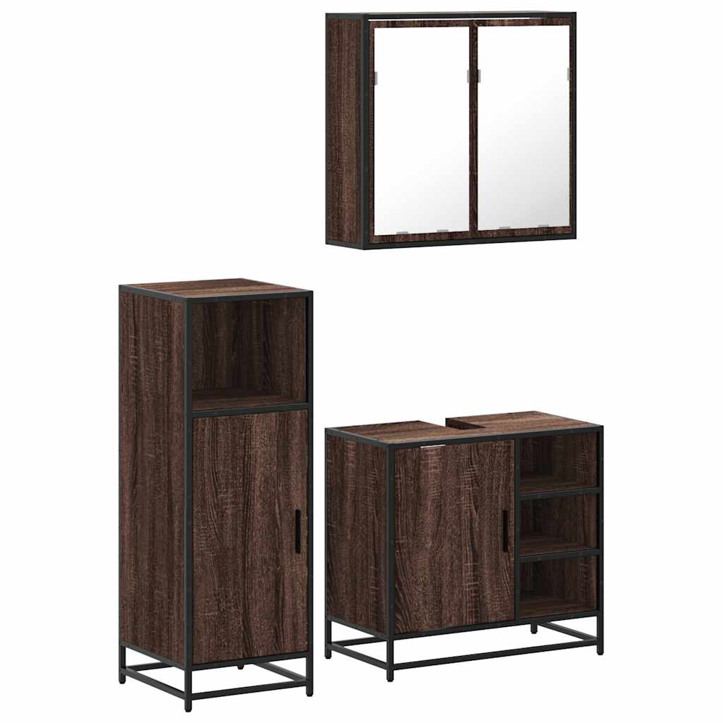 3 Piece Bathroom Furniture Set Brown Oak Engineered Wood