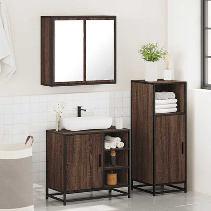 3 Piece Bathroom Furniture Set Brown Oak Engineered Wood