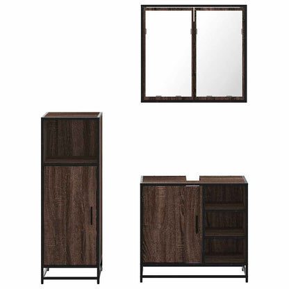 3 Piece Bathroom Furniture Set Brown Oak Engineered Wood