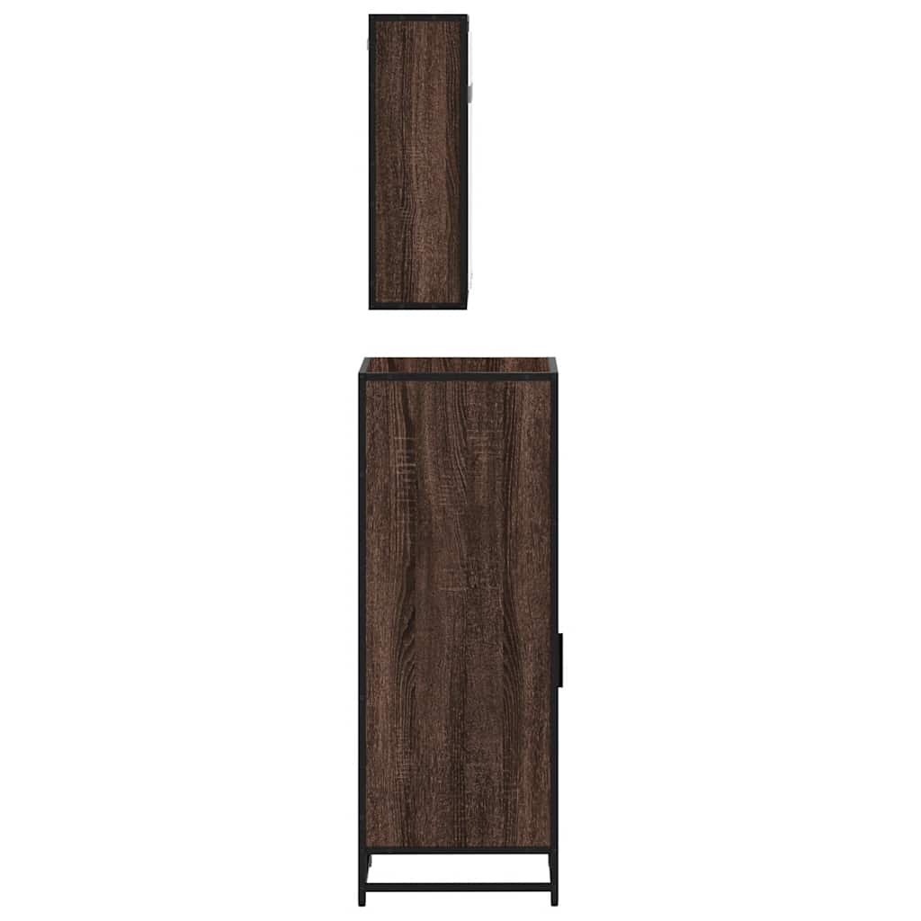 3 Piece Bathroom Furniture Set Brown Oak Engineered Wood