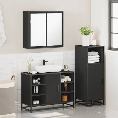 3 Piece Bathroom Furniture Set Black Engineered Wood