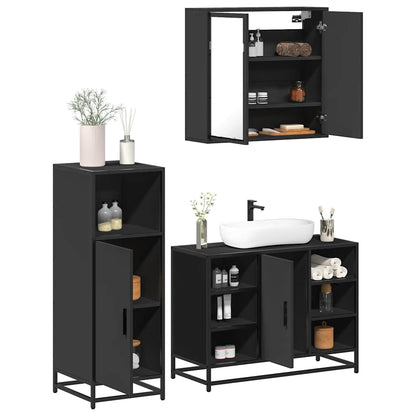 3 Piece Bathroom Furniture Set Black Engineered Wood