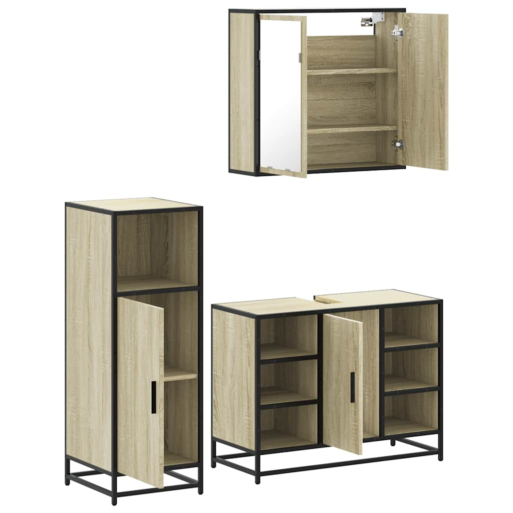 3 Piece Bathroom Furniture Set Sonoma Oak Engineered Wood