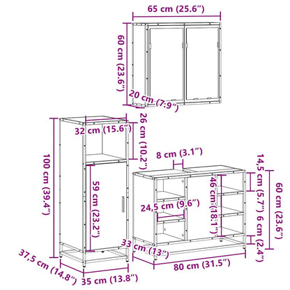 3 Piece Bathroom Furniture Set Sonoma Oak Engineered Wood