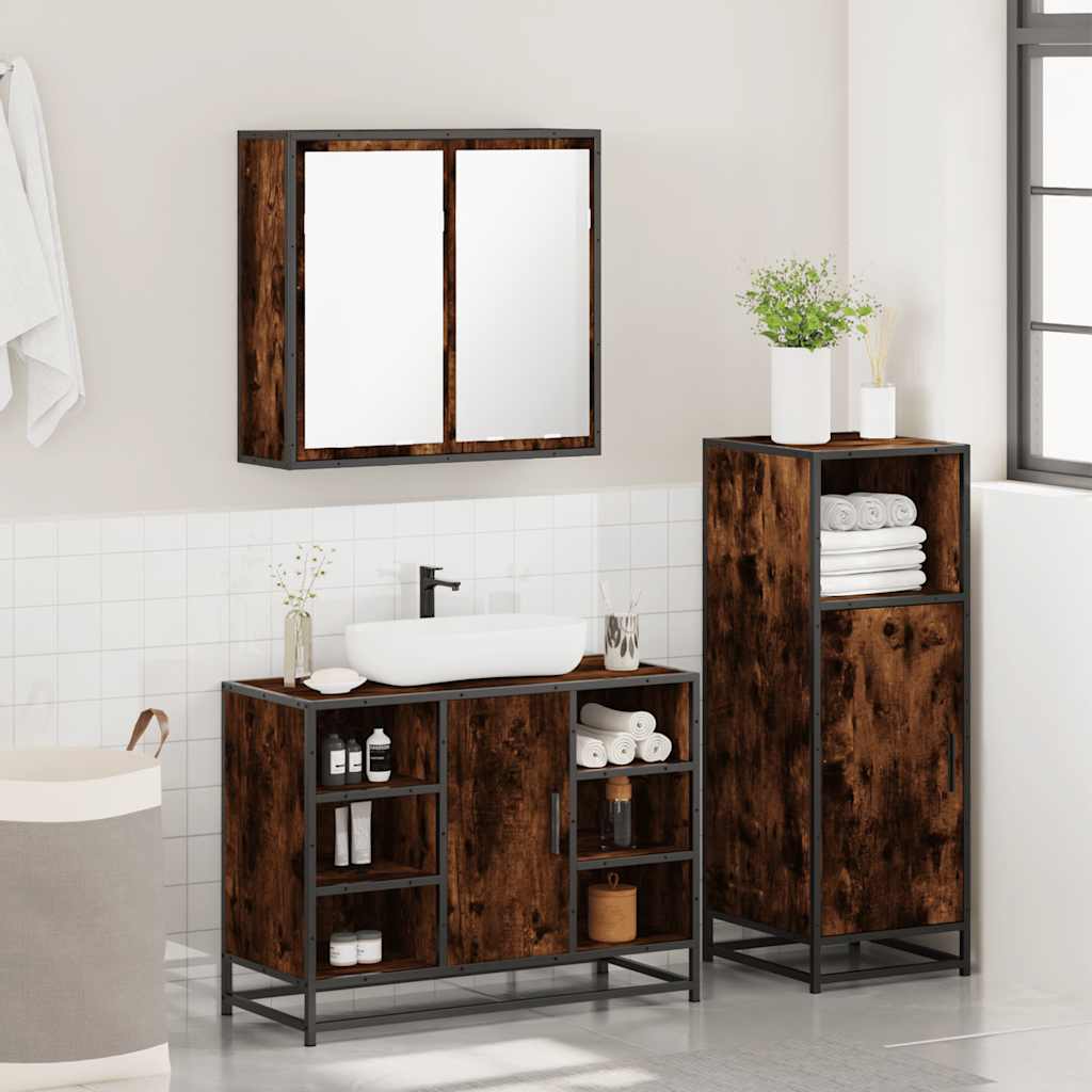 3 Piece Bathroom Furniture Set Smoked Oak Engineered Wood