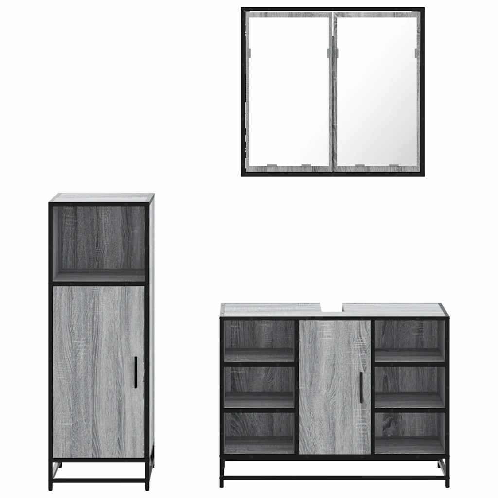 3 Piece Bathroom Furniture Set Grey Sonoma Engineered Wood