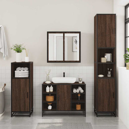 3 Piece Bathroom Furniture Set Brown Oak Engineered Wood