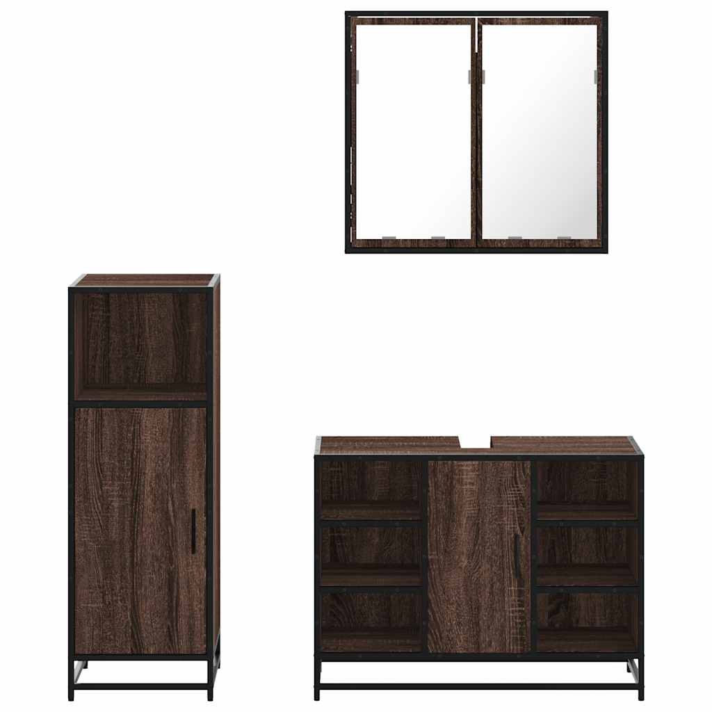 3 Piece Bathroom Furniture Set Brown Oak Engineered Wood