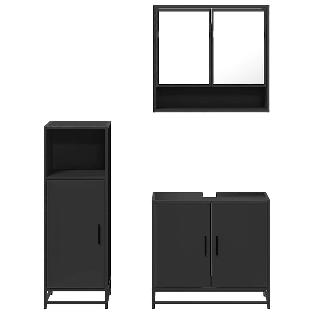 3 Piece Bathroom Furniture Set Black Engineered Wood