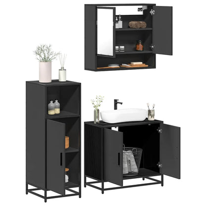 3 Piece Bathroom Furniture Set Black Engineered Wood