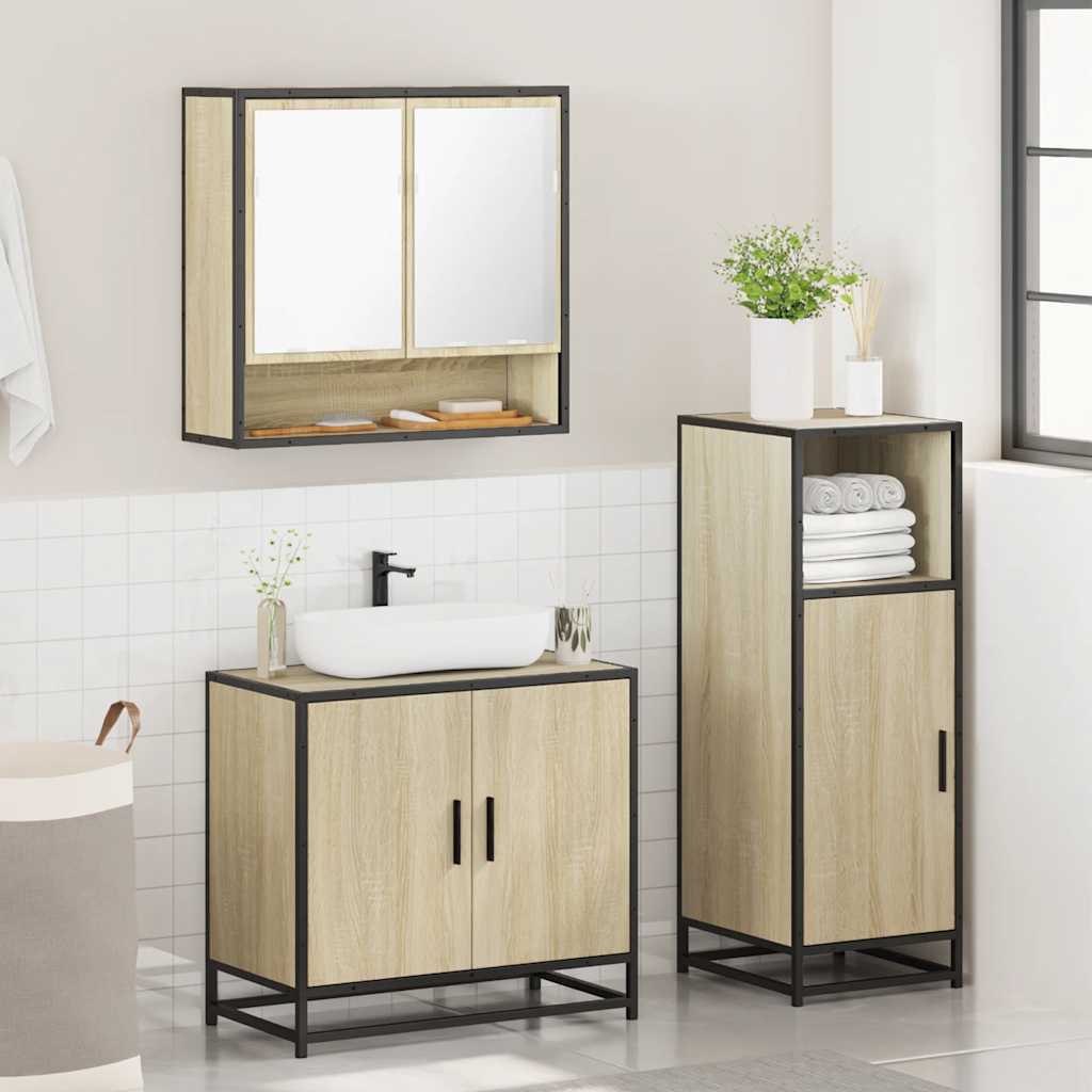 3 Piece Bathroom Furniture Set Sonoma Oak Engineered Wood