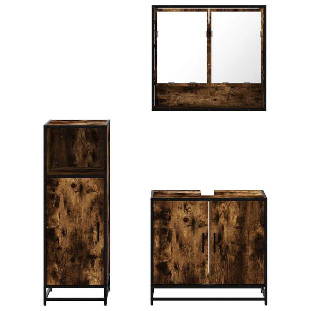 3 Piece Bathroom Furniture Set Smoked Oak Engineered Wood