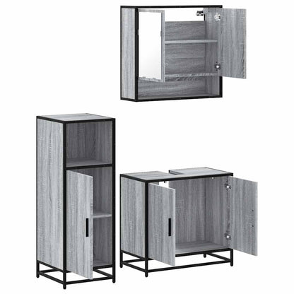 3 Piece Bathroom Furniture Set Grey Sonoma Engineered Wood