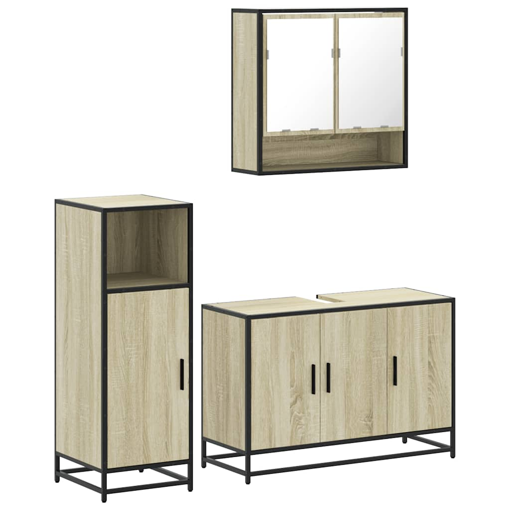 3 Piece Bathroom Furniture Set Sonoma Oak Engineered Wood