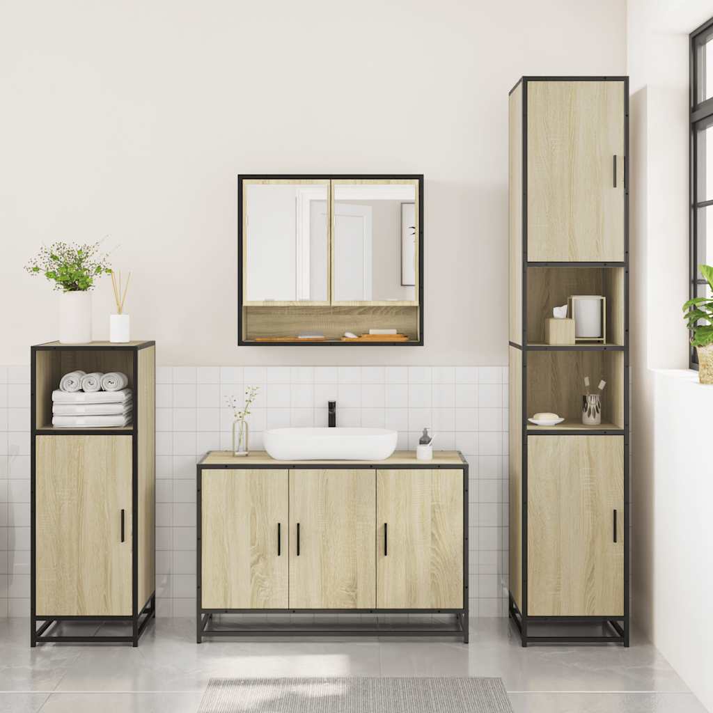 3 Piece Bathroom Furniture Set Sonoma Oak Engineered Wood